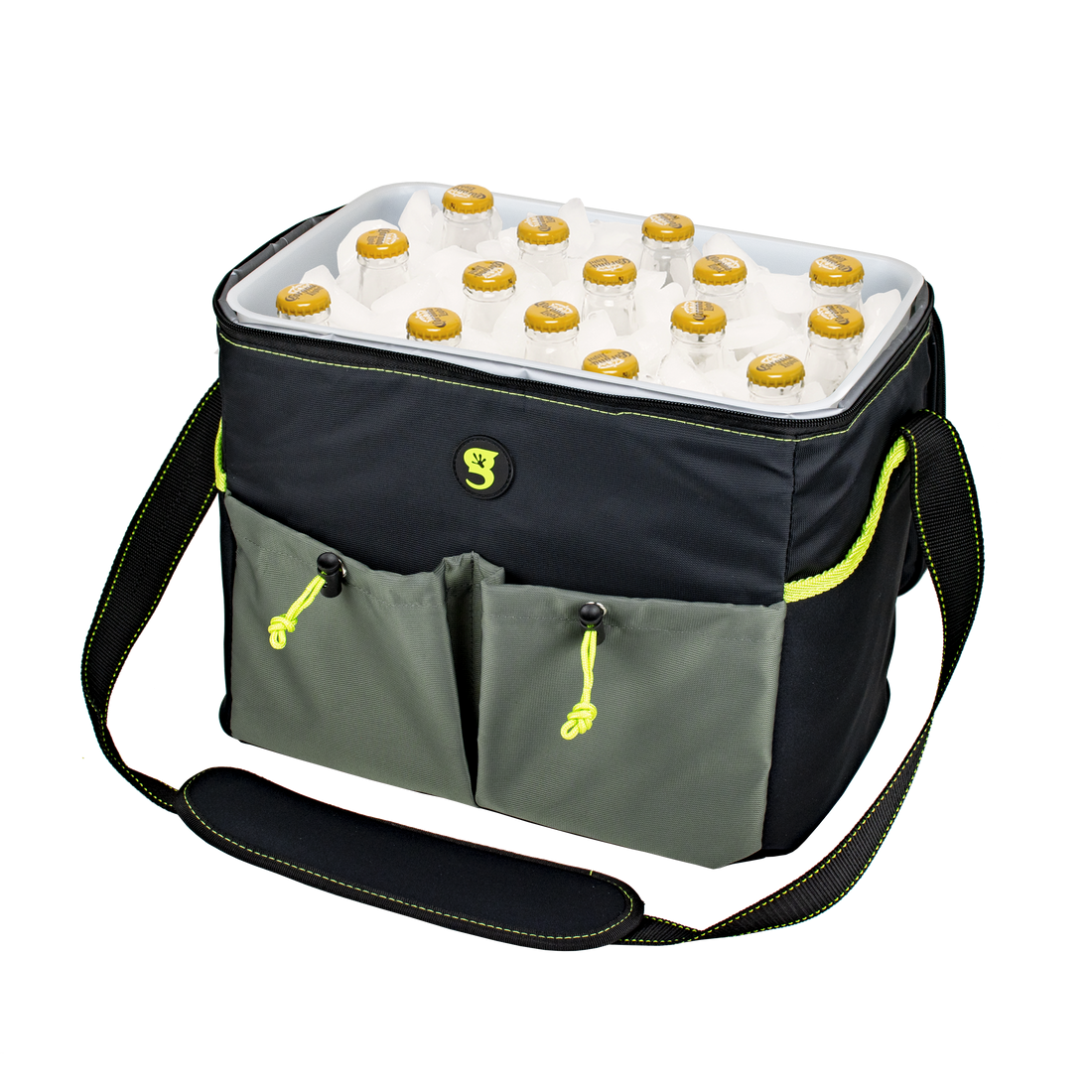 Large 15 bottle / 24 Can Cooler - Black/Neon Green
