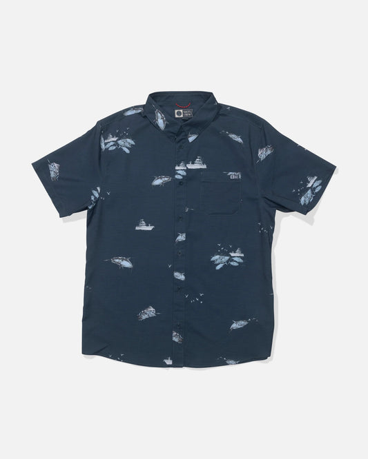 Breezer Perforated Button Up - Midnight Navy
