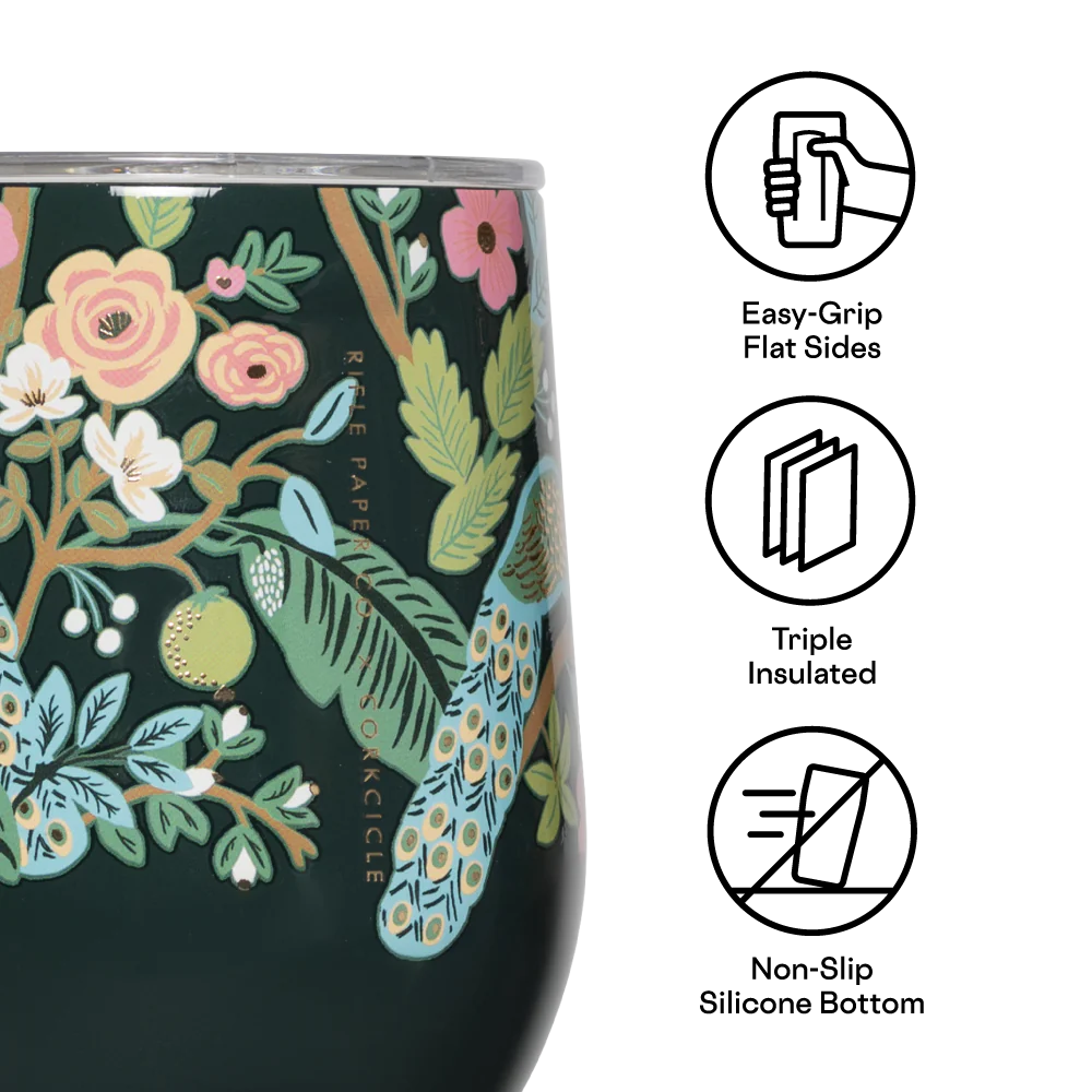 Stemless - 12oz Rifle Paper - Peacock Blue