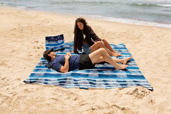 Lightweight Waterproof Beach Blanket Blue Palm Stripe